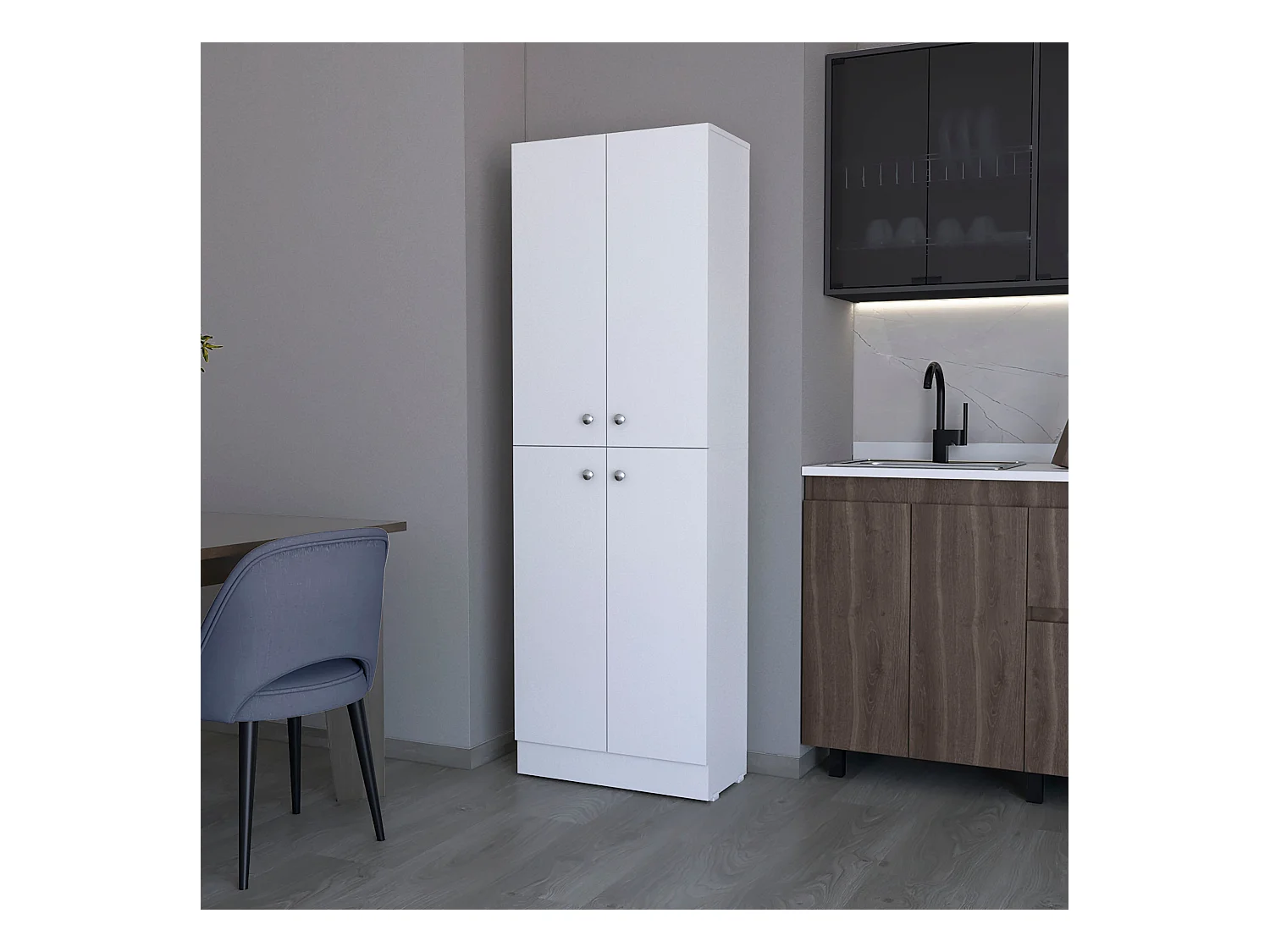 TUHOME Armoire de Rangement Cameron avec 4 Portes et 5 Étagères Cachées, Blanc