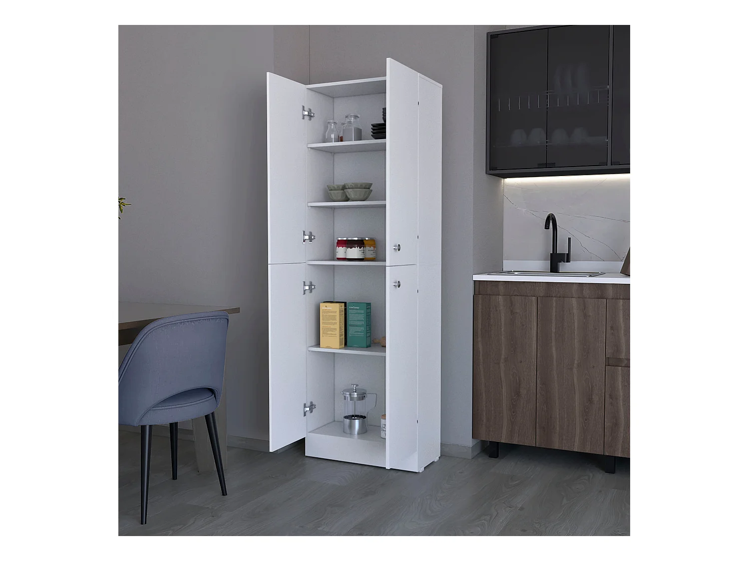 TUHOME Armoire de Rangement Cameron avec 4 Portes et 5 Étagères Cachées, Blanc