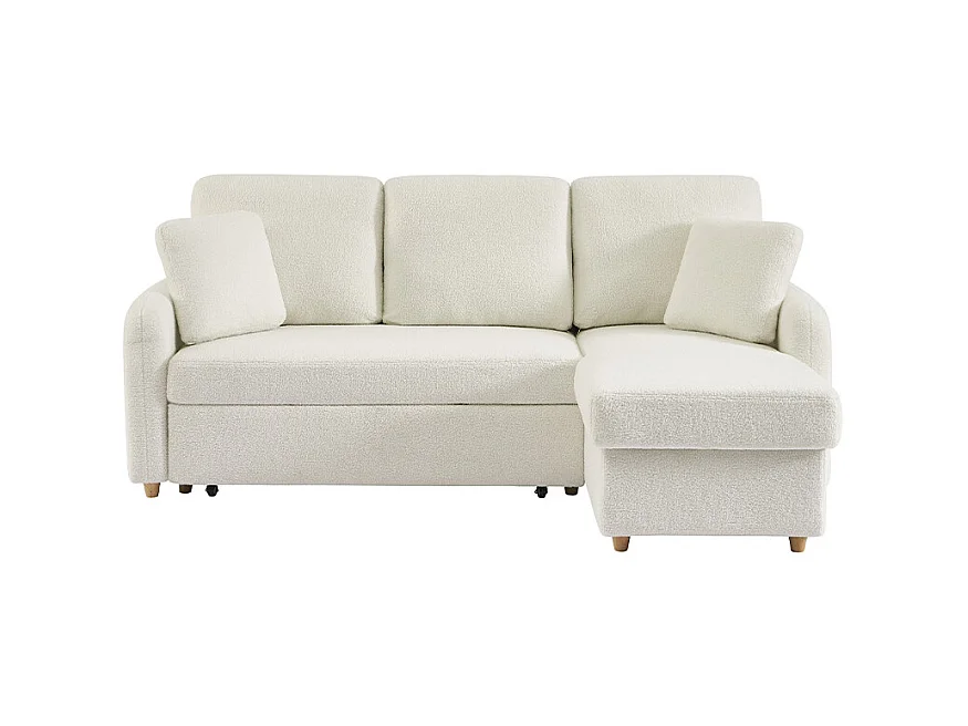 Matera - Canapé d'angle réversible convertible 3 places en tissu bouclette avec coffre - Blanc