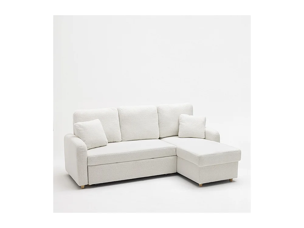 Matera - Canapé d'angle réversible convertible 3 places en tissu bouclette avec coffre - Blanc
