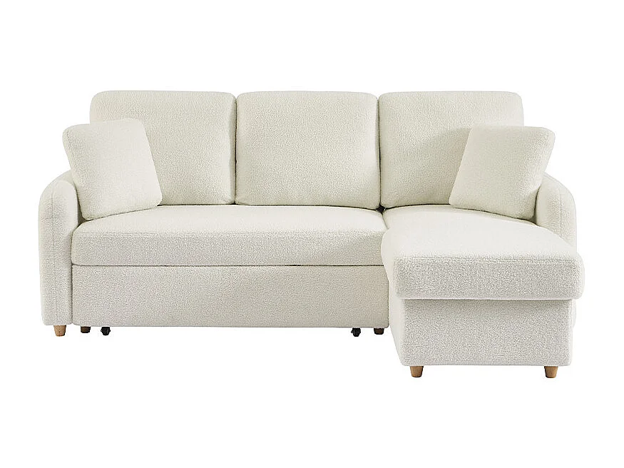 Matera - Canapé d'angle réversible convertible 3 places en tissu bouclette avec coffre - Blanc