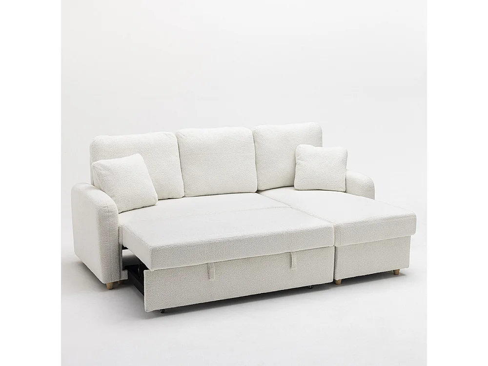 Matera - Canapé d'angle réversible convertible 3 places en tissu bouclette avec coffre - Blanc