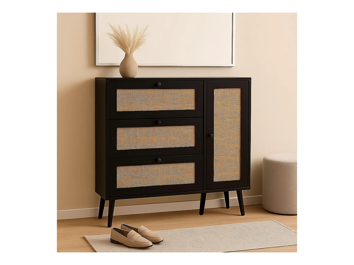 Porta-sapatos de rotim MCW-M37,  preto