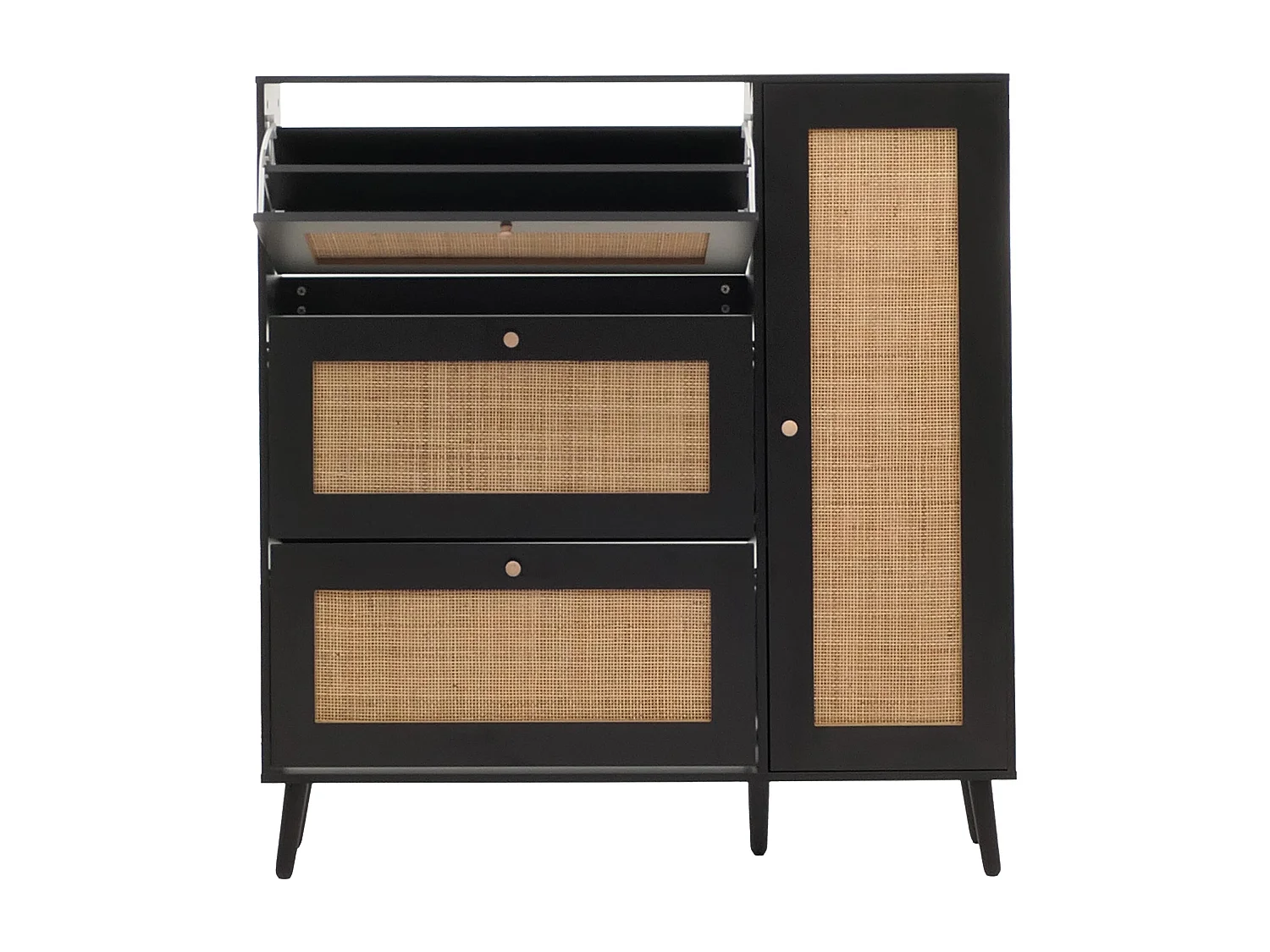 Meuble à chaussures en rotin MCW-M37,  noir