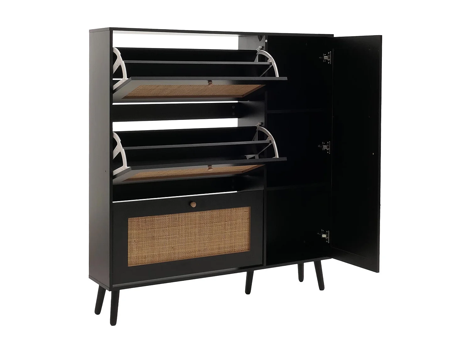 Meuble à chaussures en rotin MCW-M37,  noir