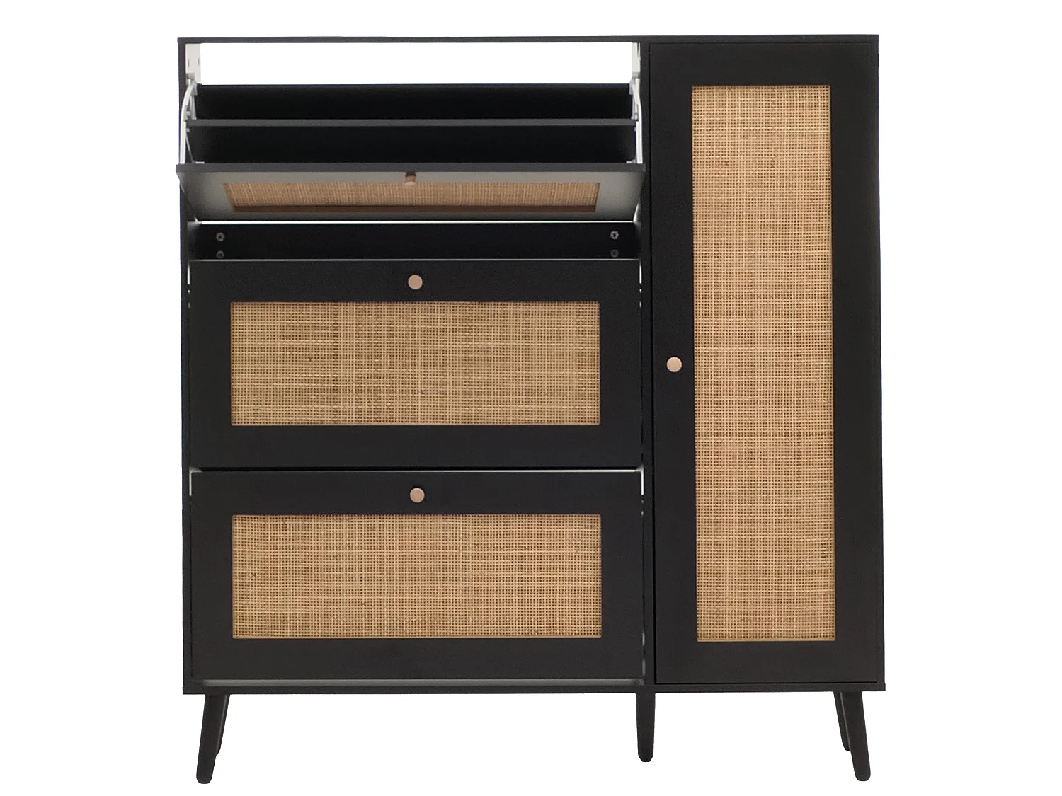 Meuble à chaussures en rotin MCW-M37,  noir