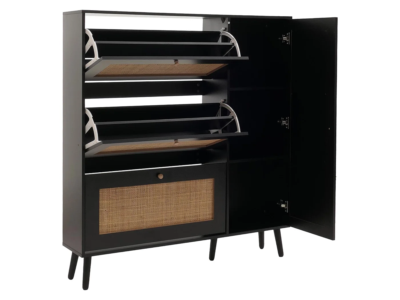 Meuble à chaussures en rotin MCW-M37,  noir