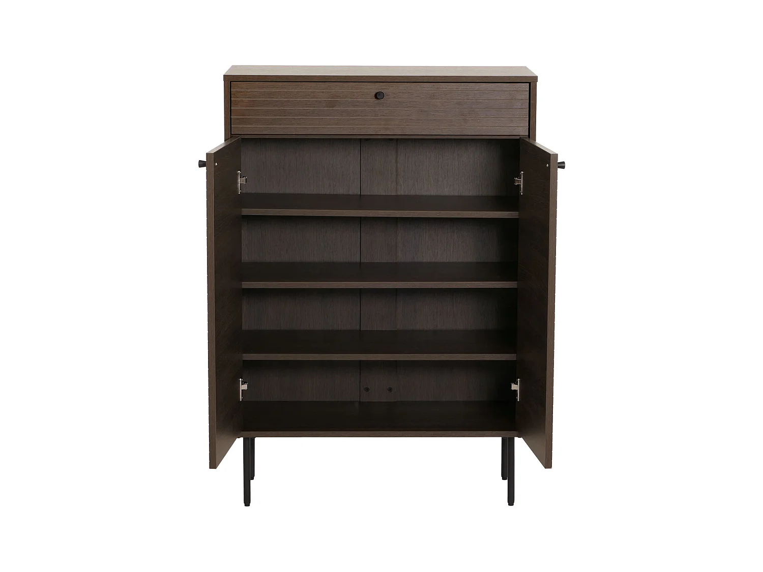 Scarpiera MCW-N78, mobile portascarpe, stile scandinavo metallo legno melamina MVG 115x80x35cm ~ marrone scuro