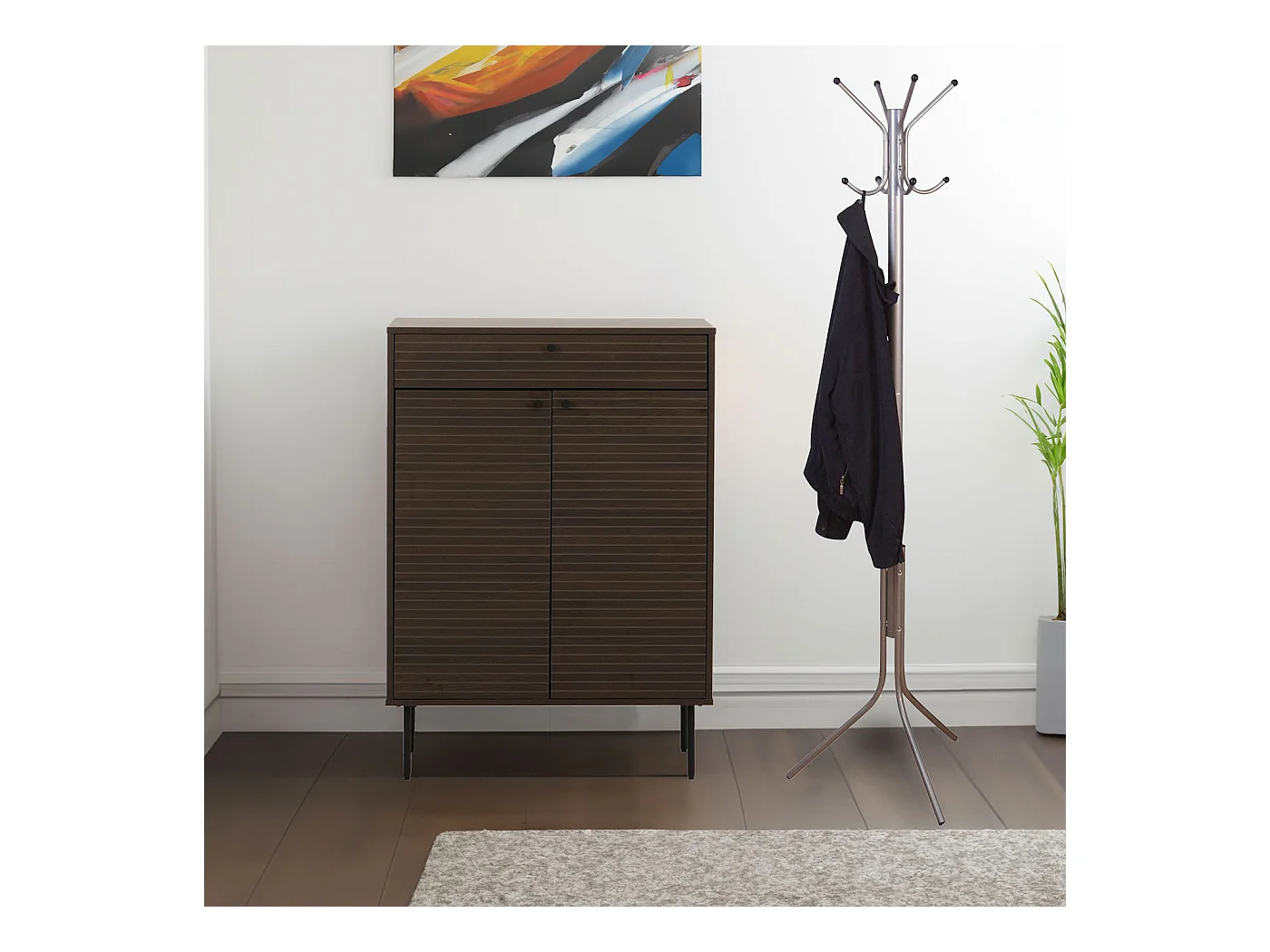 Scarpiera MCW-N78, mobile portascarpe, stile scandinavo metallo legno melamina MVG 115x80x35cm ~ marrone scuro