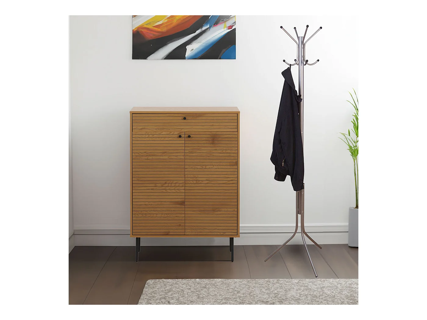 Scarpiera MCW-N78, mobile portascarpe, stile scandinavo metallo legno melamina MVG 115x80x35cm ~ naturale