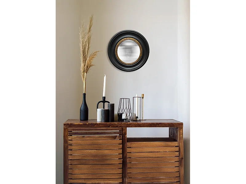 Miroir convexe noir doré 25.5cm int et 40.5cm ext