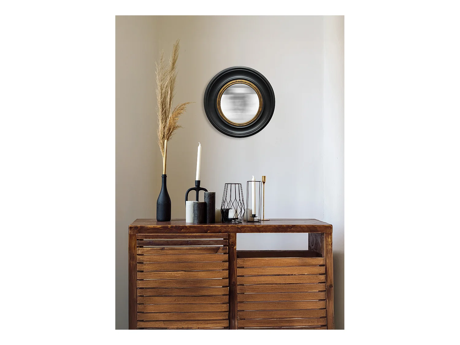 Miroir convexe noir doré 25.5cm int et 40.5cm ext