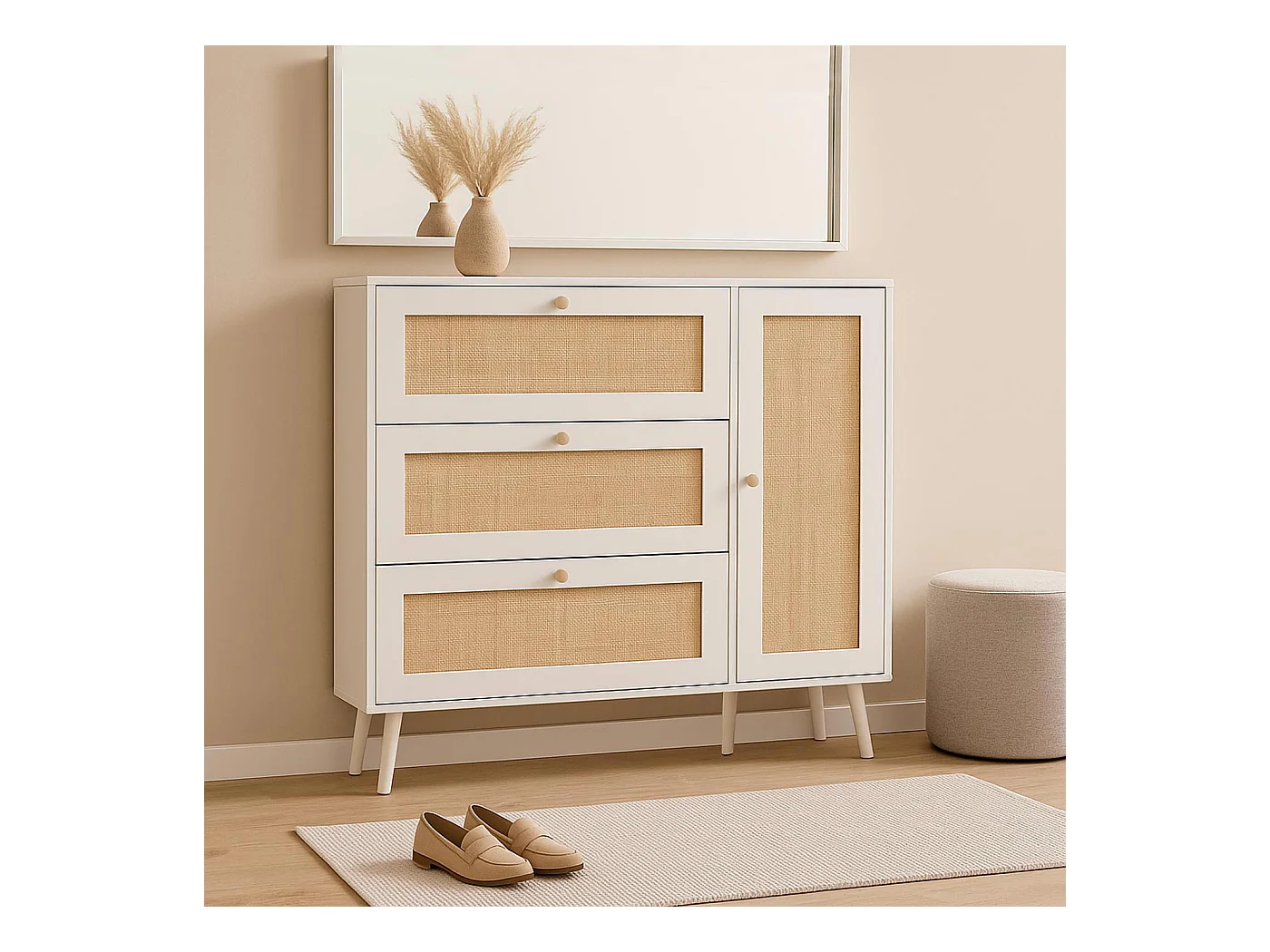 Porta-sapatos de rotim MCW-M37,  branco