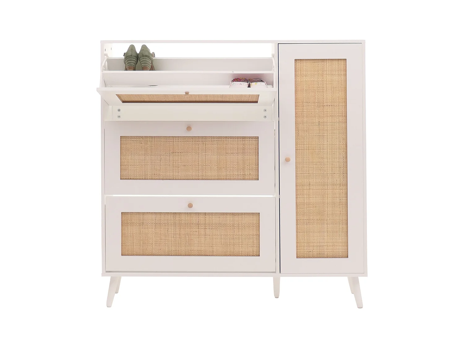 Meuble à chaussures en rotin MCW-M37,  blanc