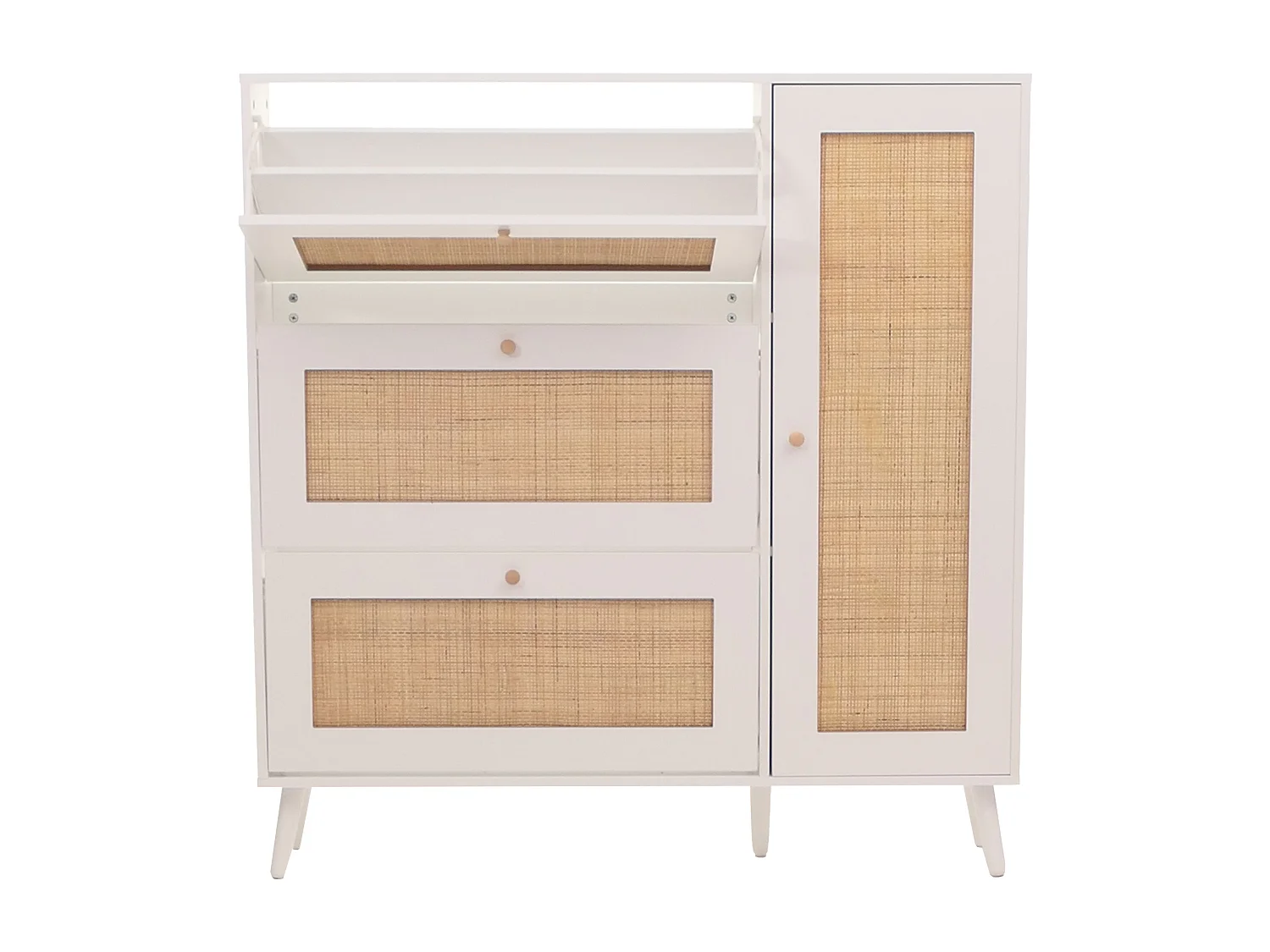 Meuble à chaussures en rotin MCW-M37,  blanc