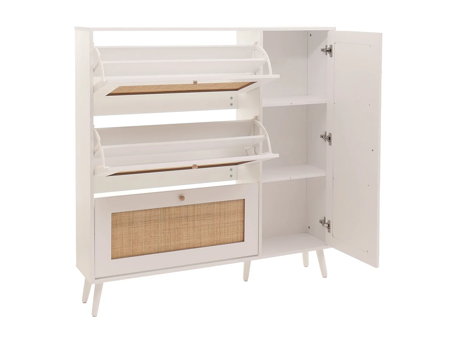 Meuble à chaussures en rotin MCW-M37,  blanc