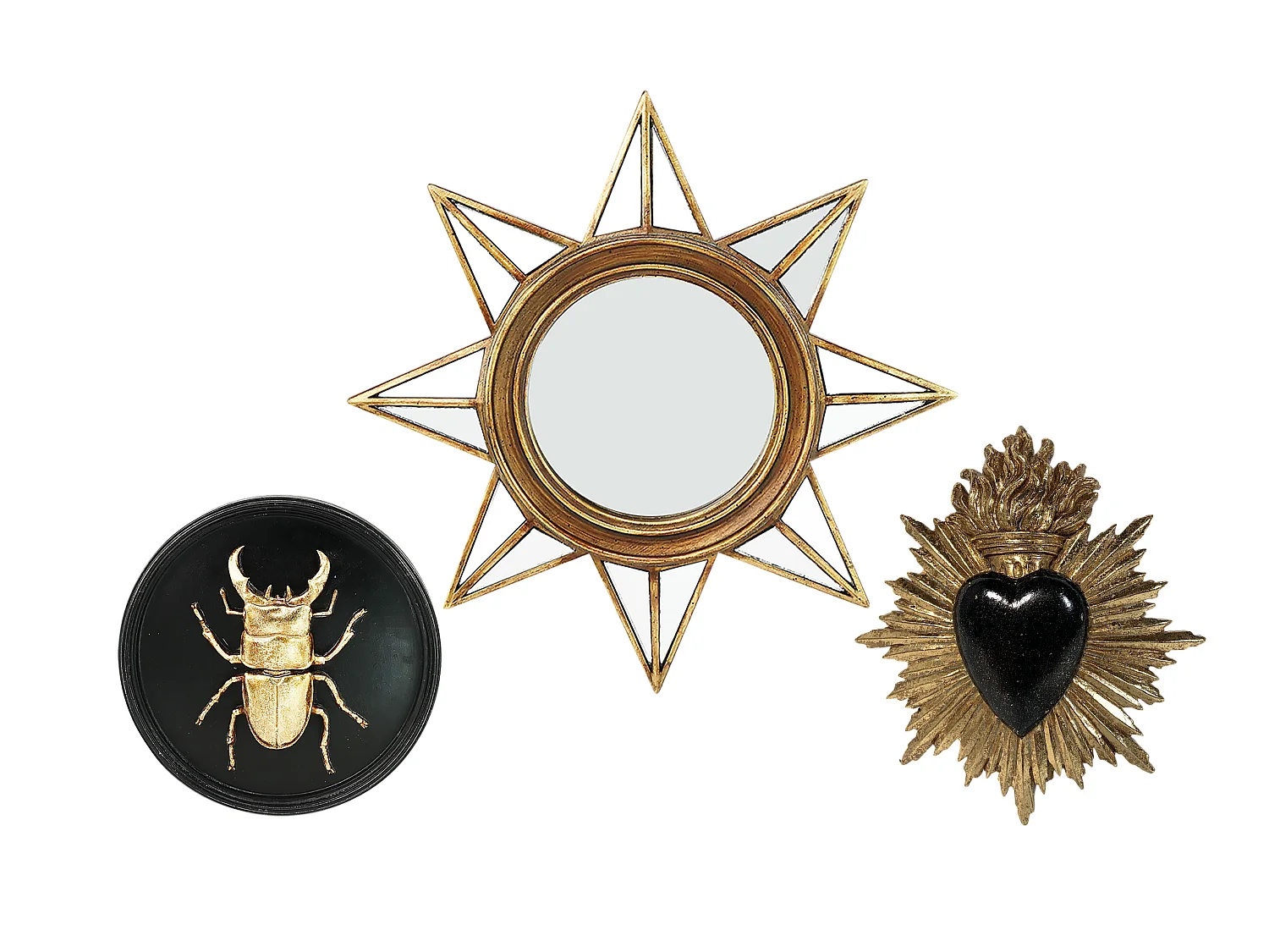 Lot ex-voto, déco insecte et étoile noir et doré