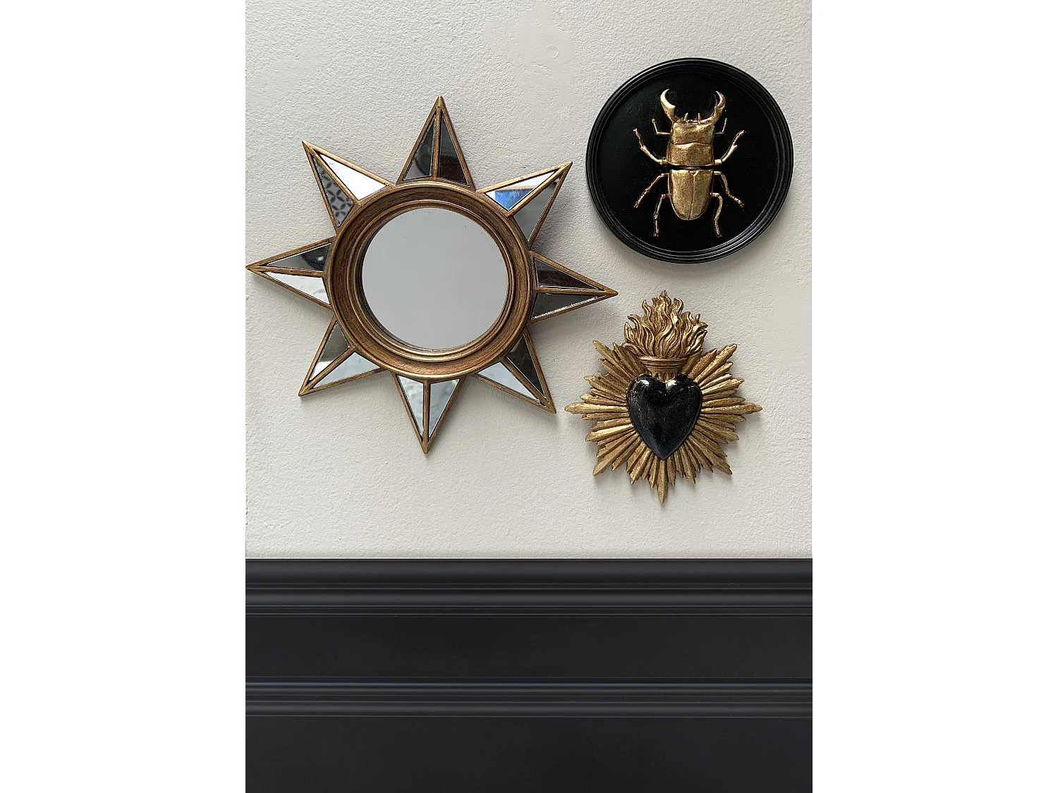 Lot ex-voto, déco insecte et étoile noir et doré