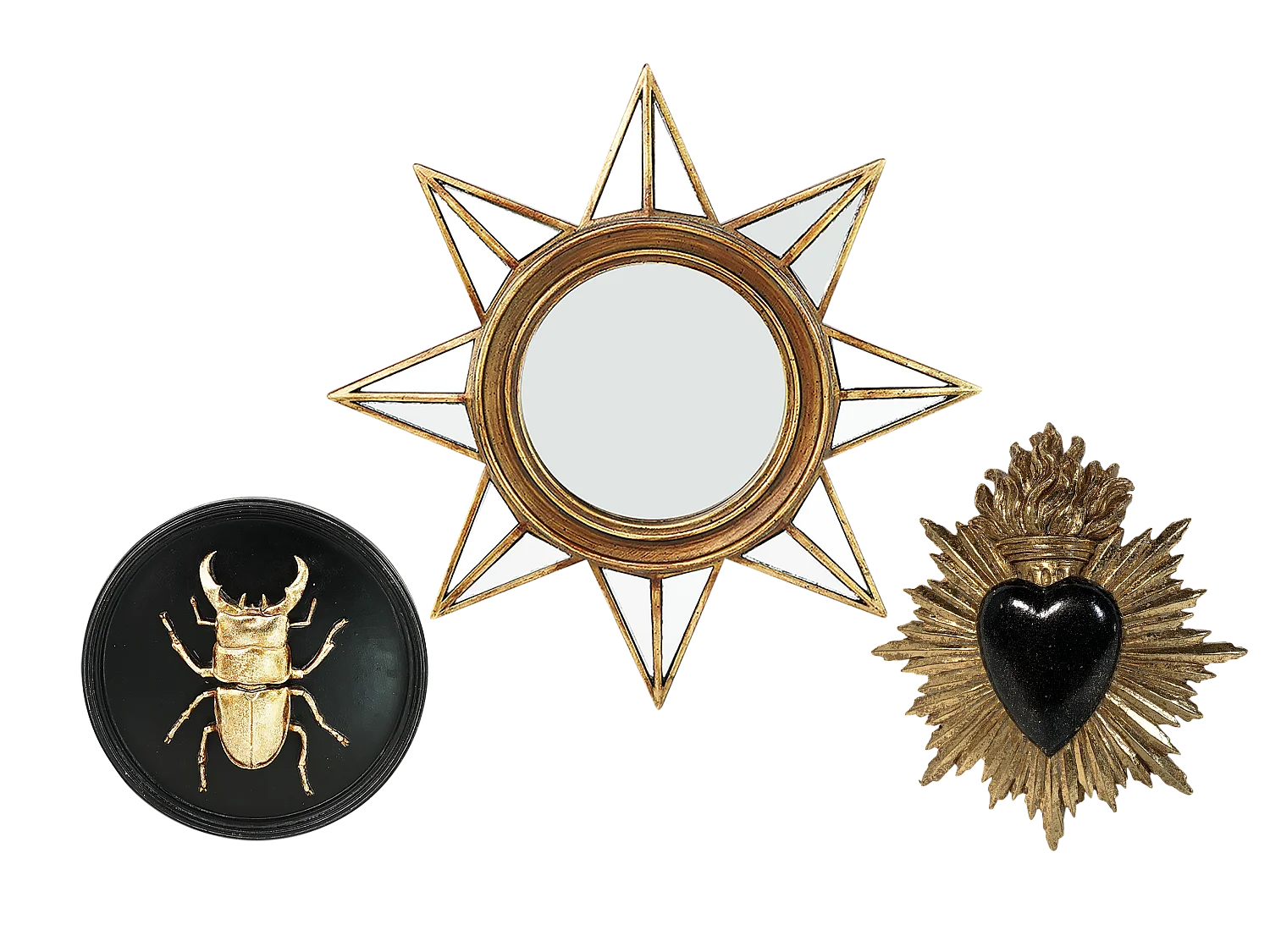 Lot ex-voto, déco insecte et étoile noir et doré