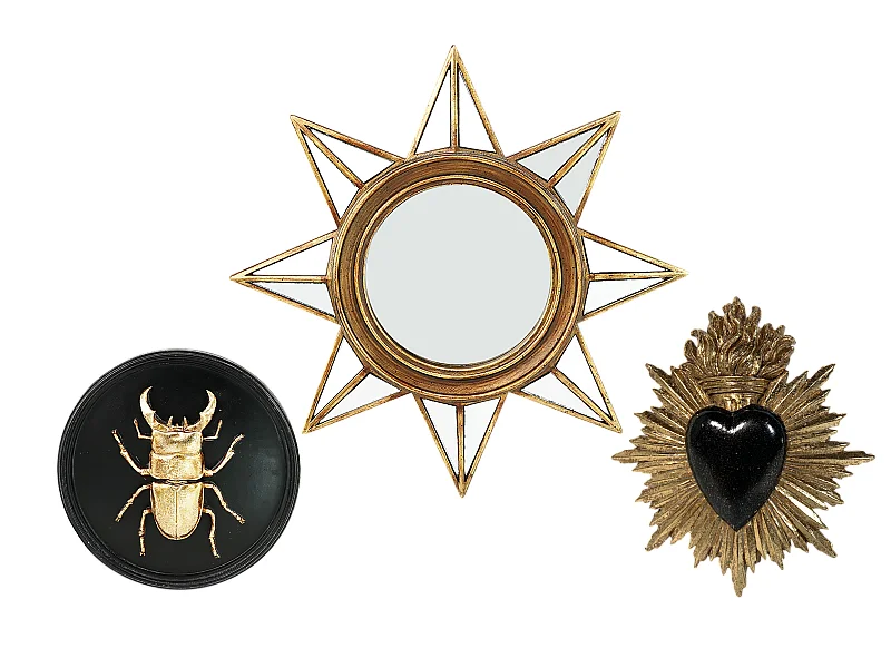 Lot ex-voto, déco insecte et étoile noir et doré