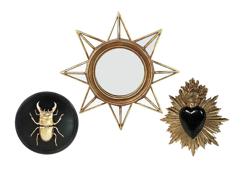 Lot ex-voto, déco insecte et étoile noir et doré