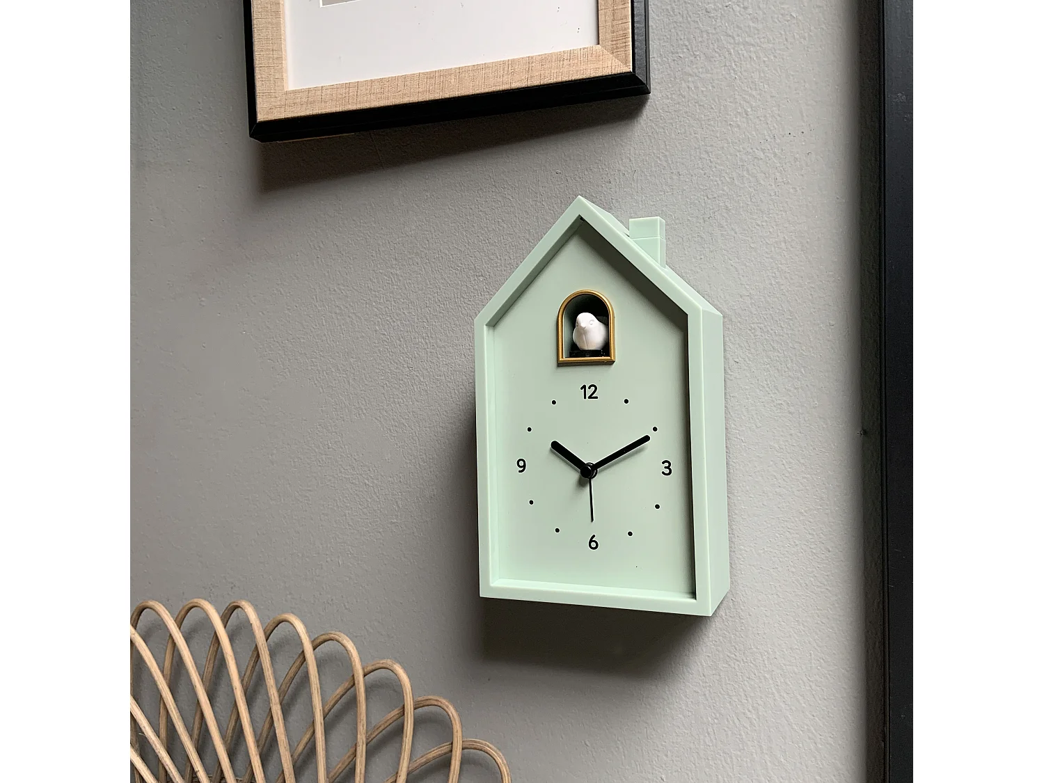 Réveil coucou maison vert 12.5x6.5x21.5cm