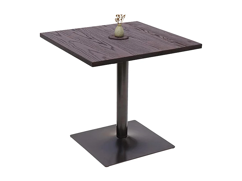 Tavolino bistro design industriale MCW-H10 70x70cm acciaio verniciato legno di olmo marrone scuro