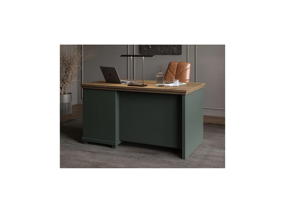 Bureau ASSIA 140 cm donkergroen en hout - 4 lades met knopgrepen - Chique elegantie
