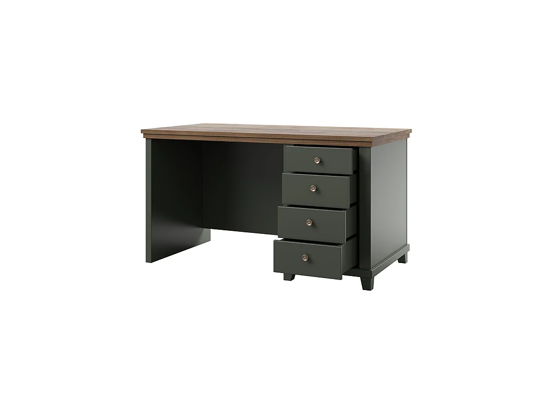 Bureau ASSIA 140 cm donkergroen en hout - 4 lades met knopgrepen - Chique elegantie
