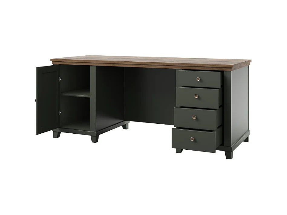 Escritorio ASSIA 180 cm verde oscuro y madera - Cajones, nichos y almacenamiento - Elegancia atemporal