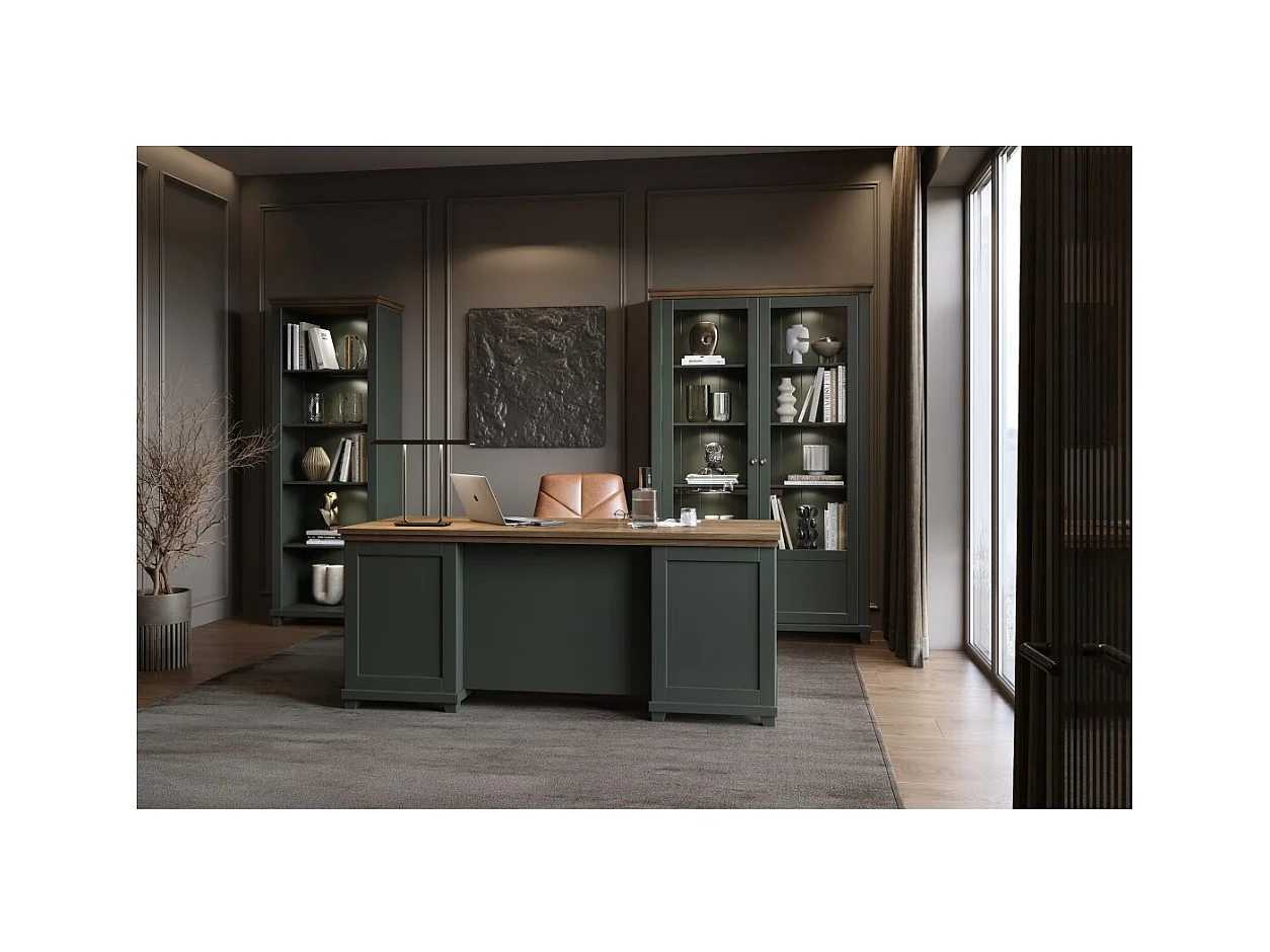 Escritorio ASSIA 180 cm verde oscuro y madera - Cajones, nichos y almacenamiento - Elegancia atemporal