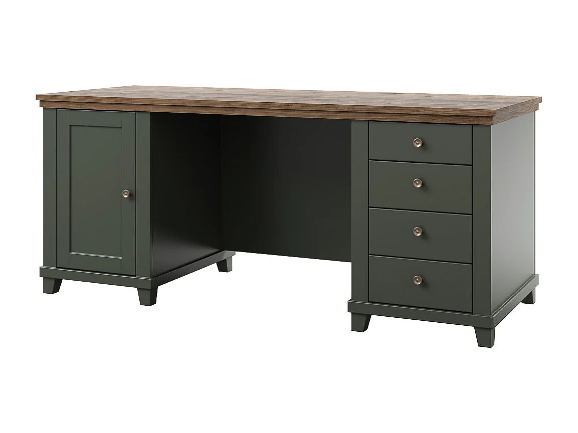 Escritorio ASSIA 180 cm verde oscuro y madera - Cajones, nichos y almacenamiento - Elegancia atemporal
