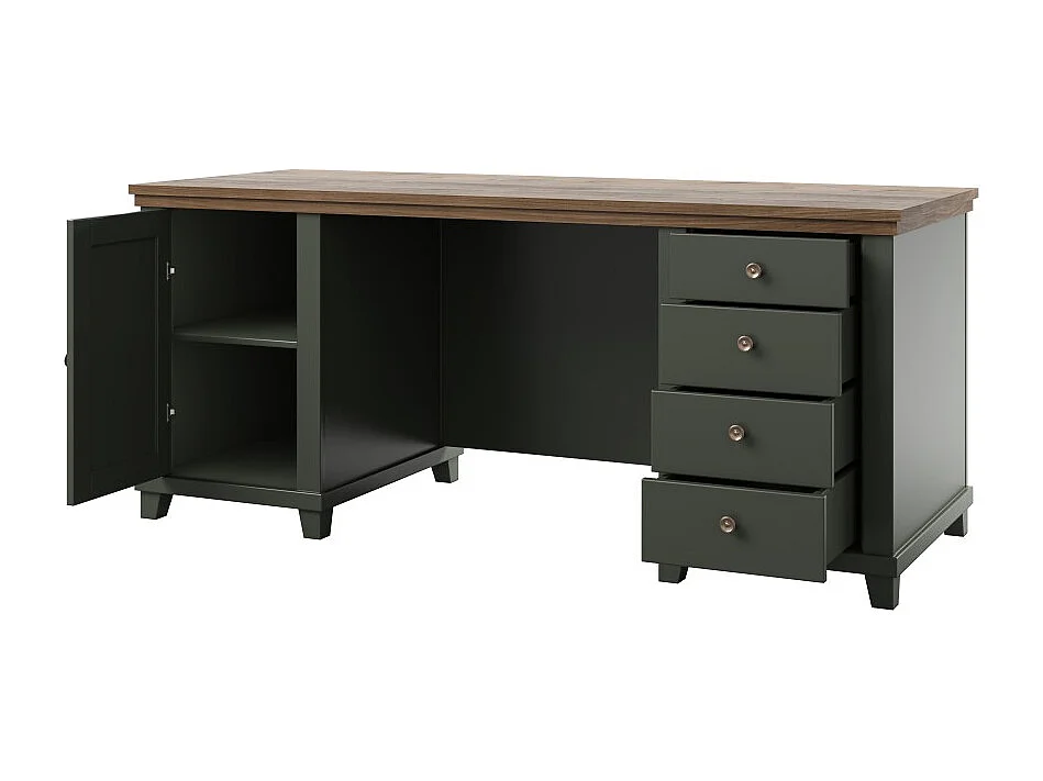 Escritorio ASSIA 180 cm verde oscuro y madera - Cajones, nichos y almacenamiento - Elegancia atemporal
