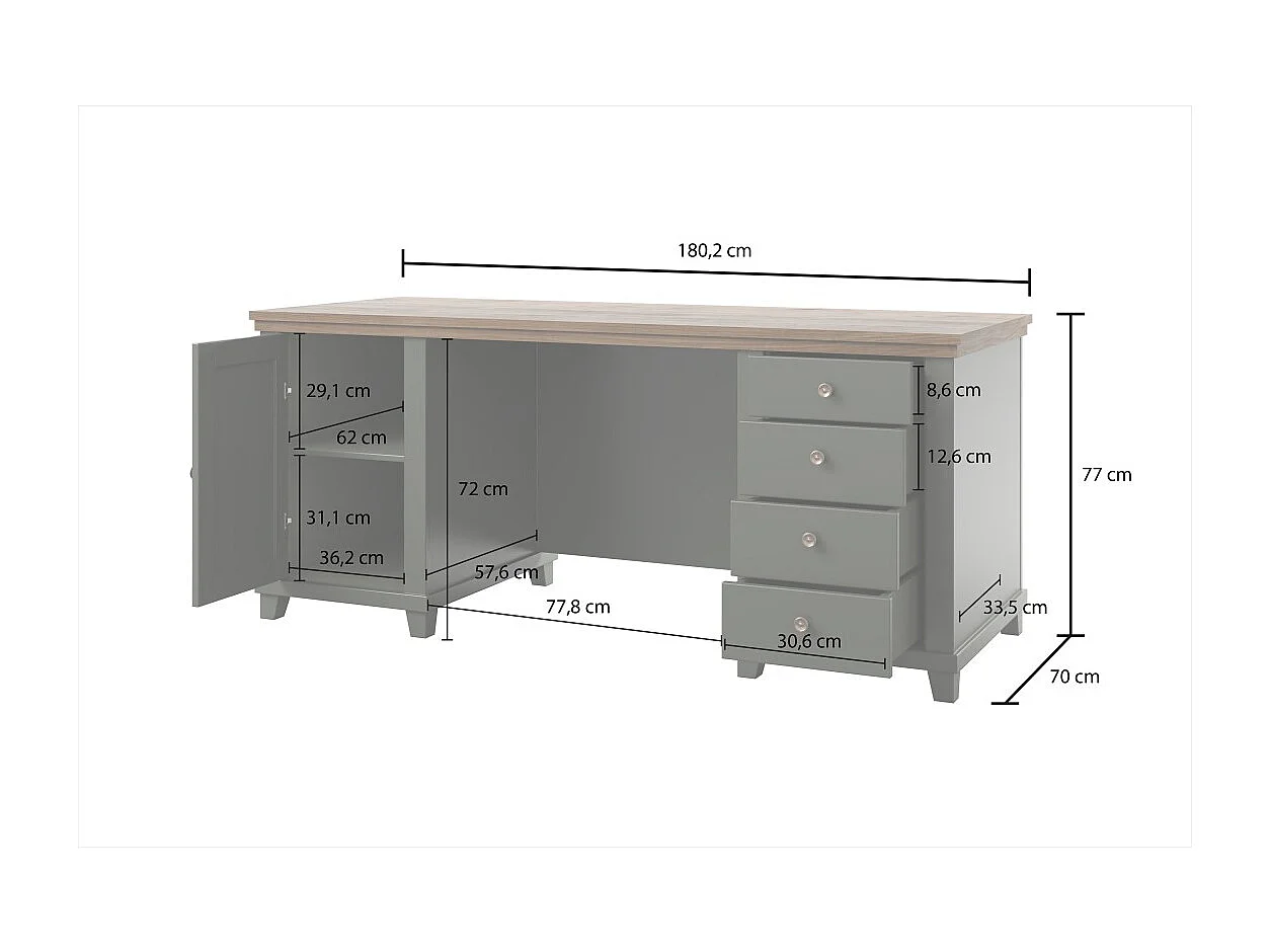 Escritorio ASSIA 180 cm verde oscuro y madera - Cajones, nichos y almacenamiento - Elegancia atemporal