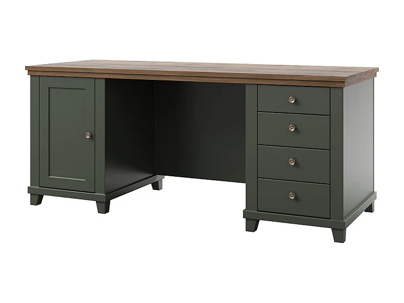 Mesa ASSIA 180 cm verde escuro e madeira - Gavetas, nichos e armazenamento - Elegância atemporal