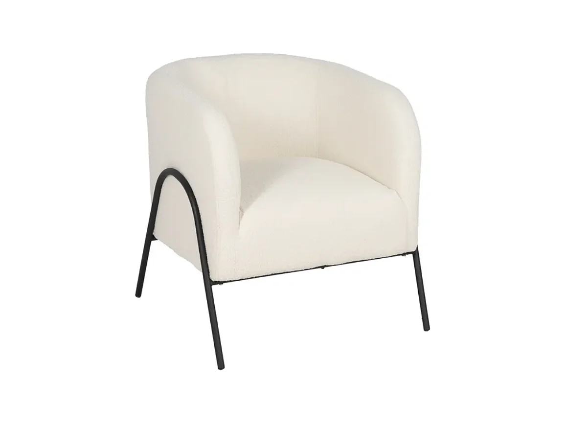 Fauteuil bouclé blanc accoudoirs cintrés structure métal moderne FALORIA