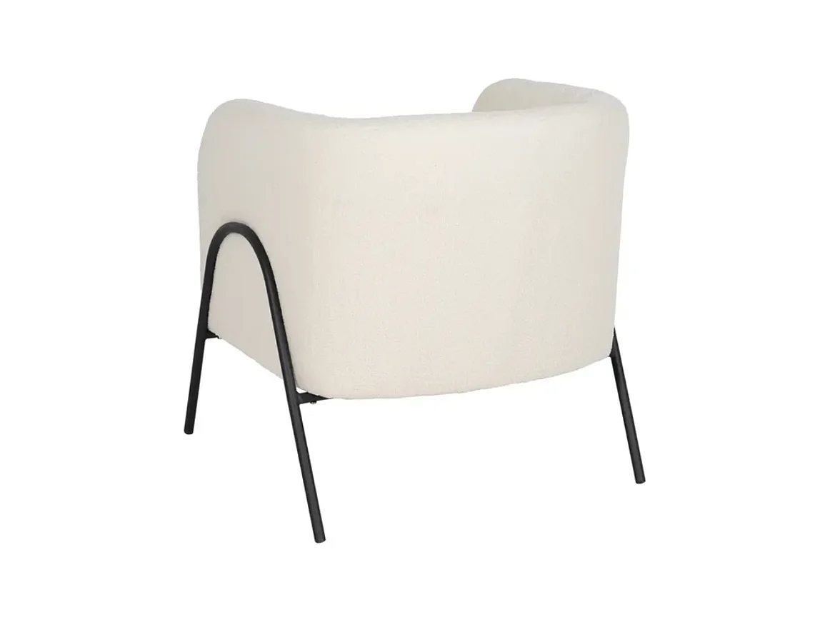 Fauteuil bouclé blanc accoudoirs cintrés structure métal moderne FALORIA