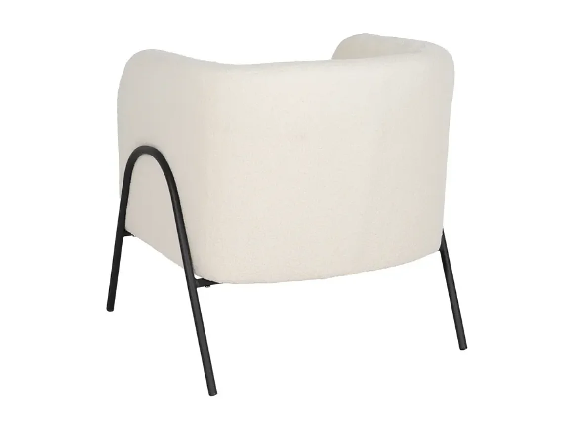 Fauteuil bouclé blanc accoudoirs cintrés structure métal moderne FALORIA