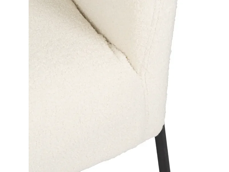 Fauteuil bouclé blanc accoudoirs cintrés structure métal moderne FALORIA