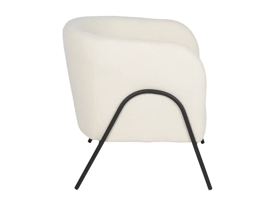 Fauteuil bouclé blanc accoudoirs cintrés structure métal moderne FALORIA