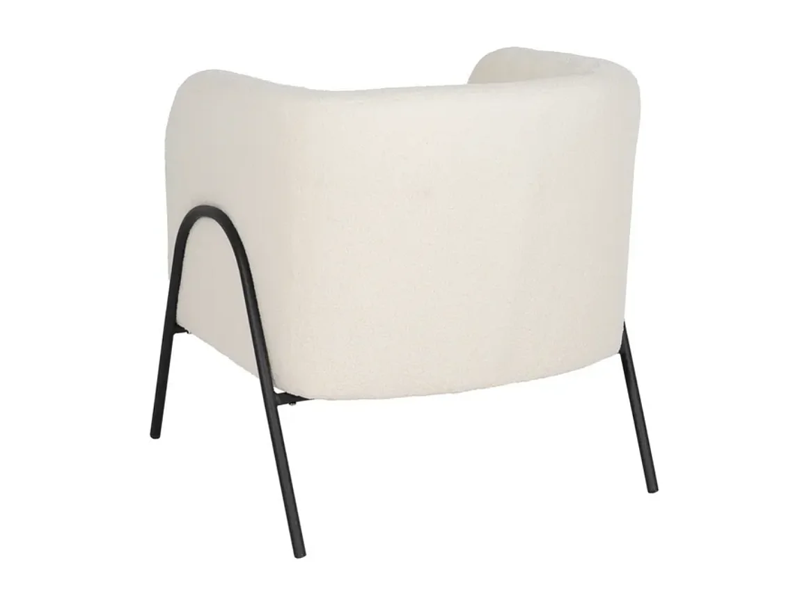 Fauteuil bouclé blanc accoudoirs cintrés structure métal moderne FALORIA