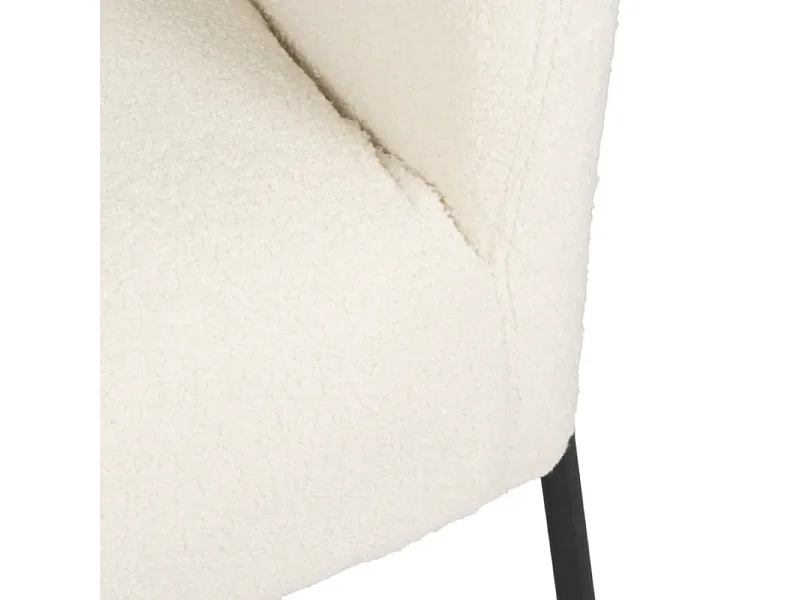 Fauteuil bouclé blanc accoudoirs cintrés structure métal moderne FALORIA