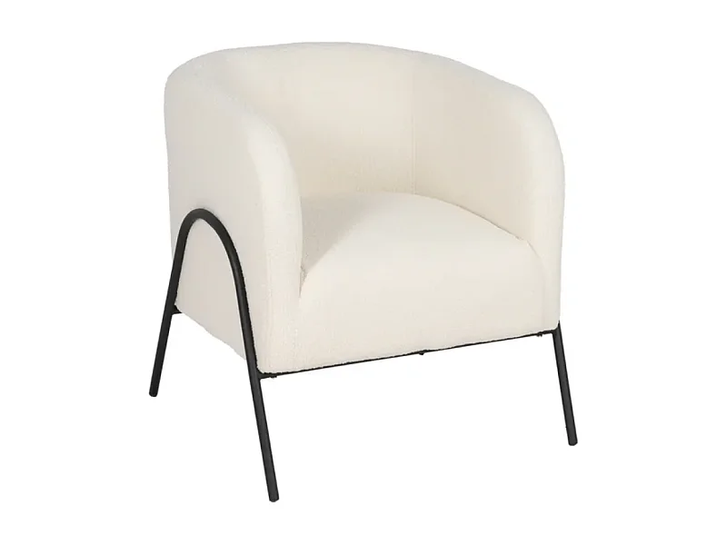 Fauteuil bouclé blanc accoudoirs cintrés structure métal moderne FALORIA