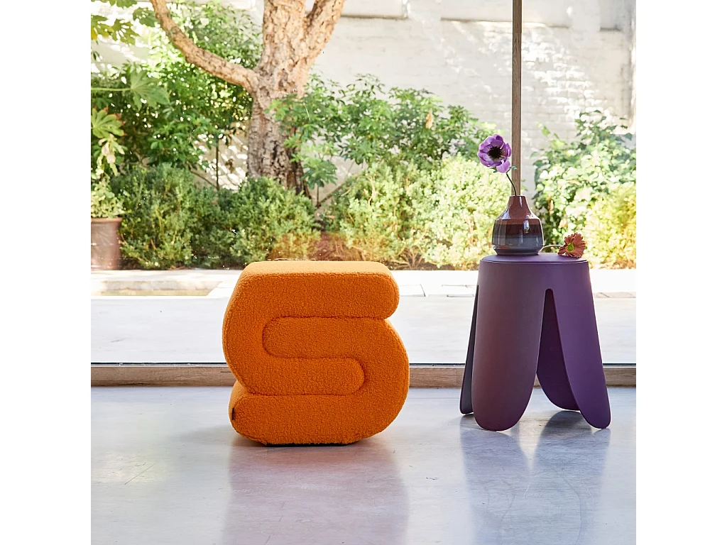 Tabouret / pouf design revêtement bouclette orange 1 place L 43 x P 47 x H 44cm - Sasha