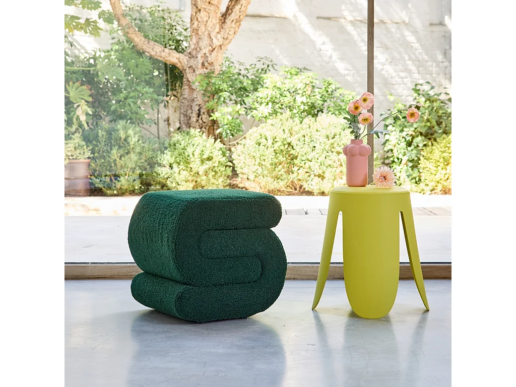 Tabouret / pouf design revêtement bouclette vert 1 place L 43 x P 47 x H 44cm - Sasha