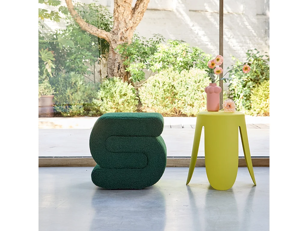 Tabouret / pouf design revêtement bouclette vert 1 place L 43 x P 47 x H 44cm - Sasha