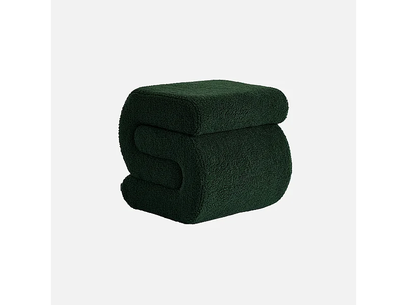 Tabouret / pouf design revêtement bouclette vert 1 place L 43 x P 47 x H 44cm - Sasha