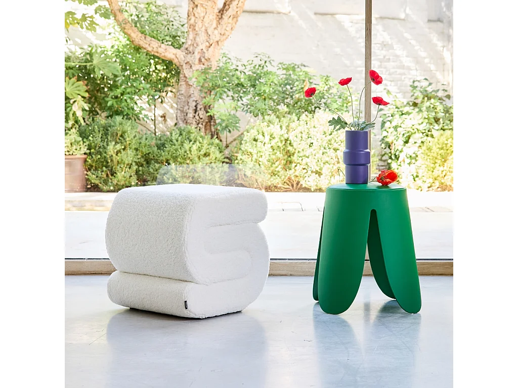 Tabouret / pouf design revêtement bouclette crème 1 place L 43 x P 47 x H 44cm - Sasha