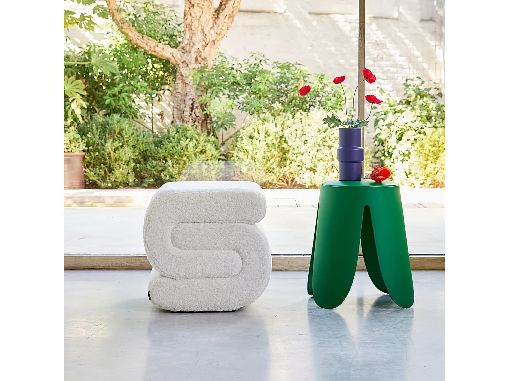 Tabouret / pouf design revêtement bouclette crème 1 place L 43 x P 47 x H 44cm - Sasha