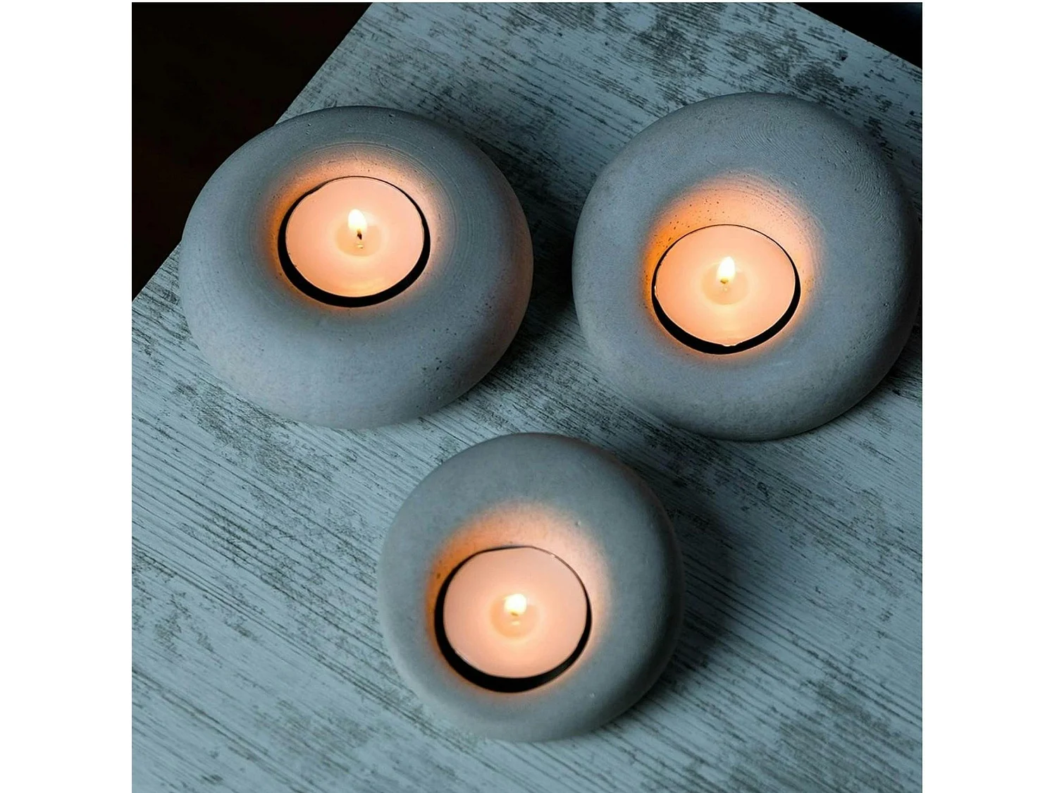 Bougeoirs design en béton gris – lot de 3
